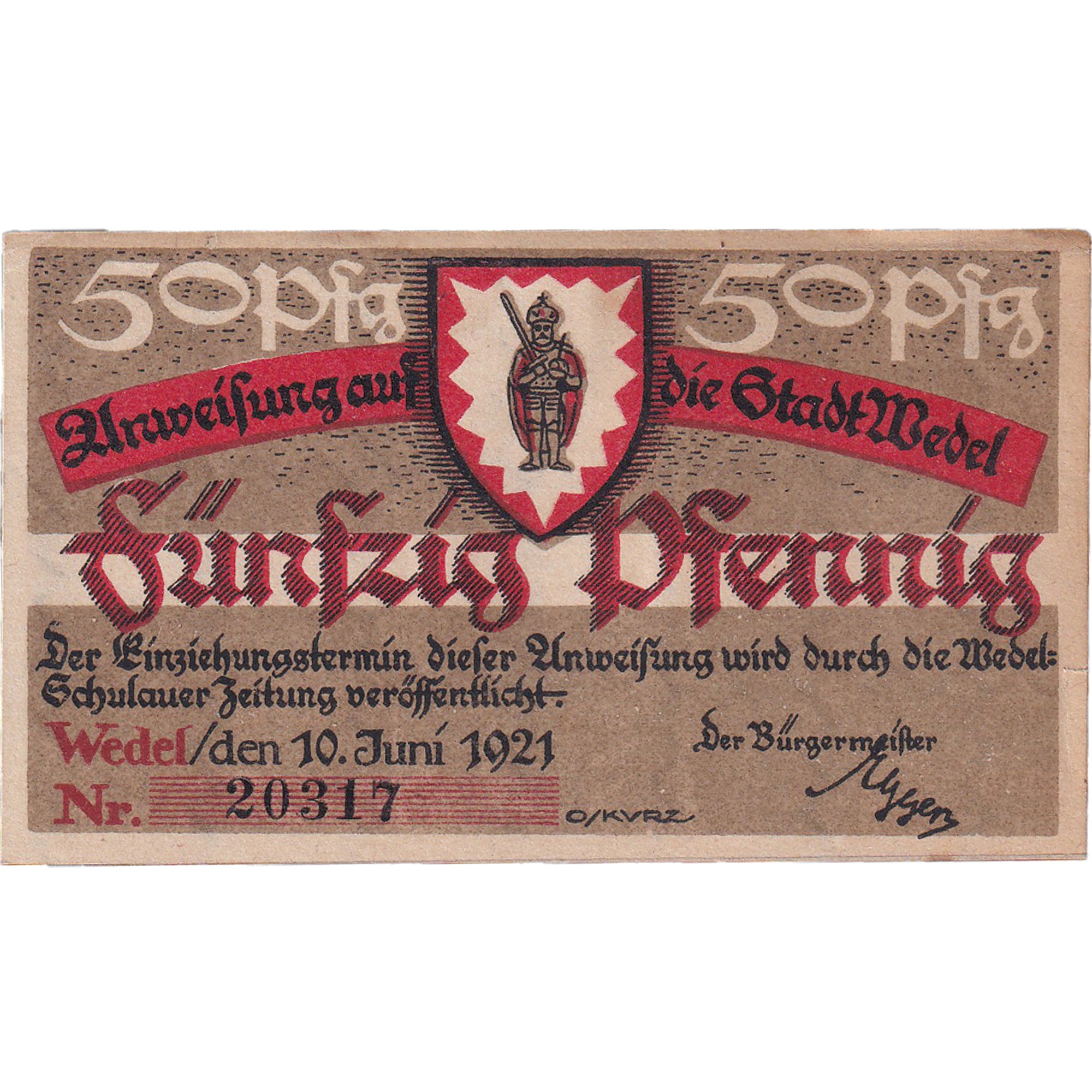 Banconote, Germania, Wedel, 50 Pfennig, roi 1921-06-10, SPL- Mehl:1387.1a
