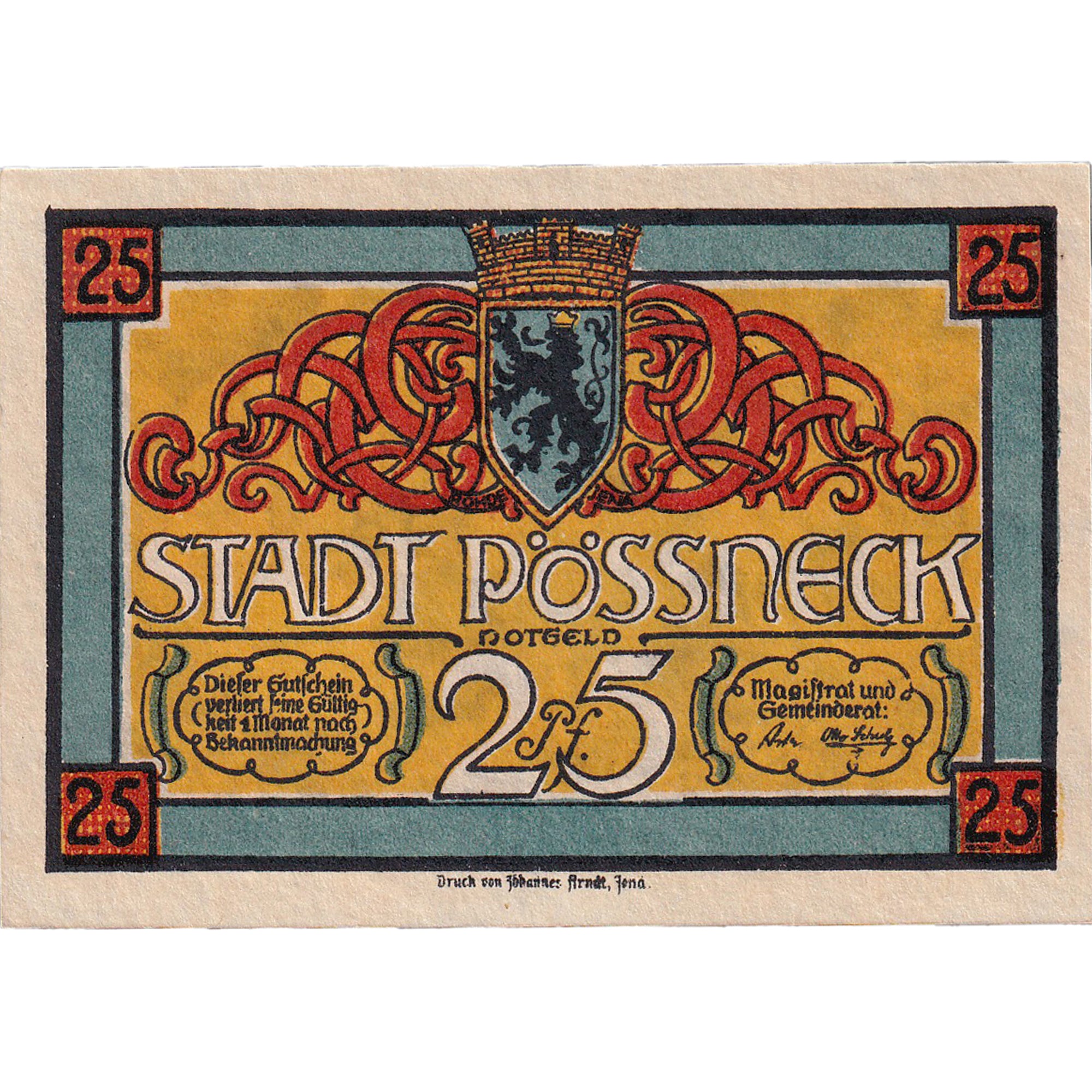 Banconote, Germania, Possneck, 25 Pfennig, place, 1921, SPL, Mehl:1066.1