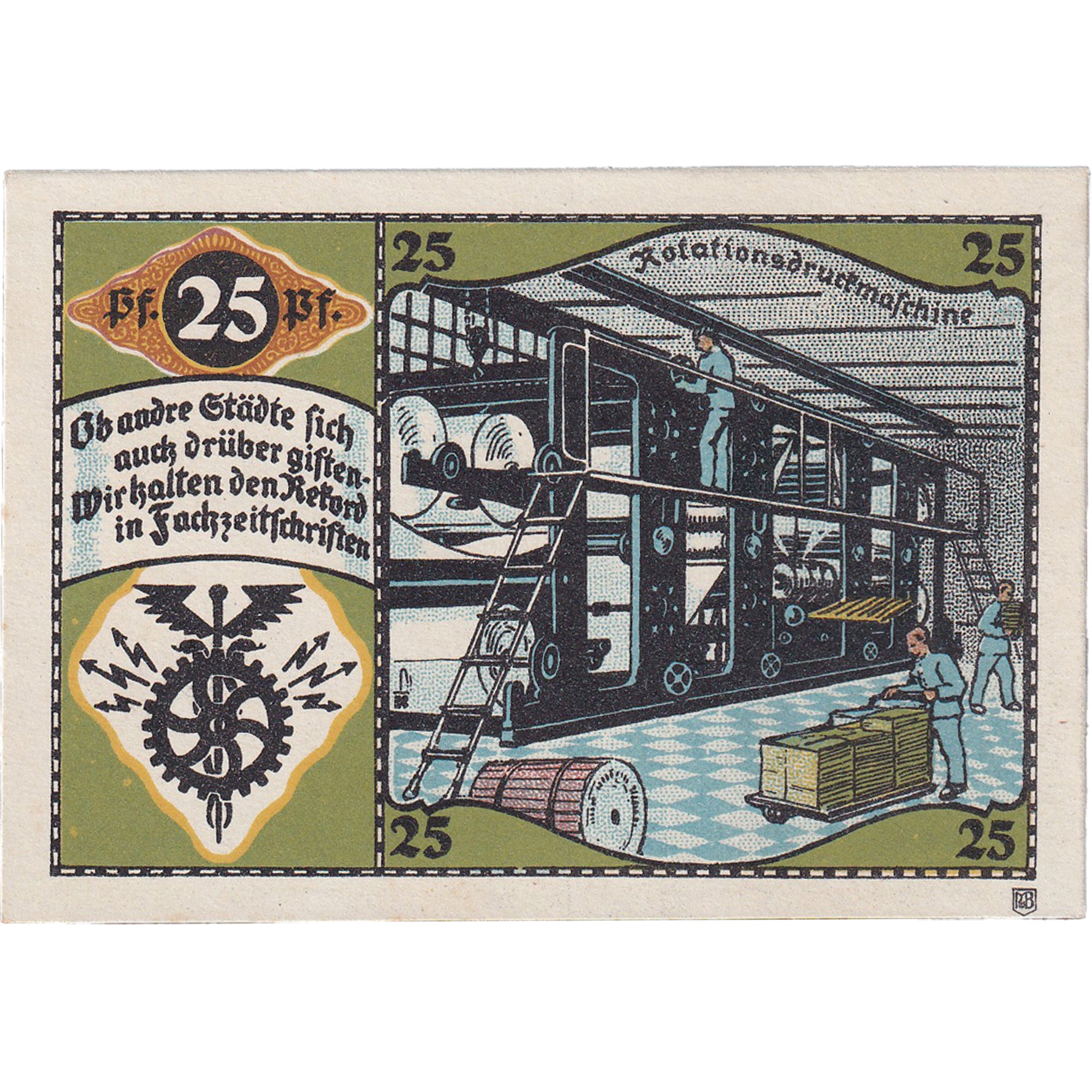 Billet, Allemagne, Possneck, 25 Pfennig, imprimerie, 1921, SPL, Mehl:1066.6