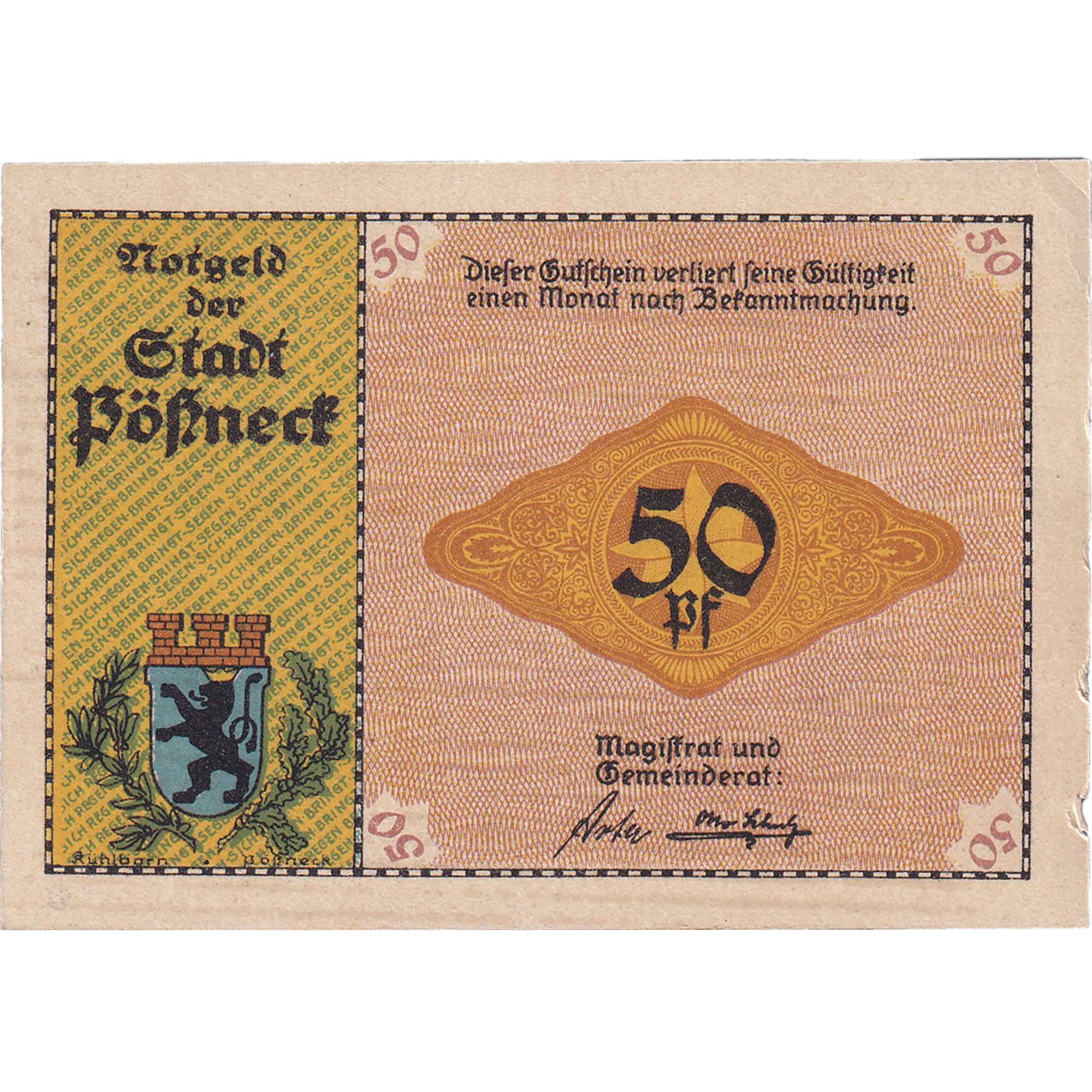Banconote, Germania, Possneck, 50 Pfennig, laboratoire, 1921, SPL, Mehl:1066.6