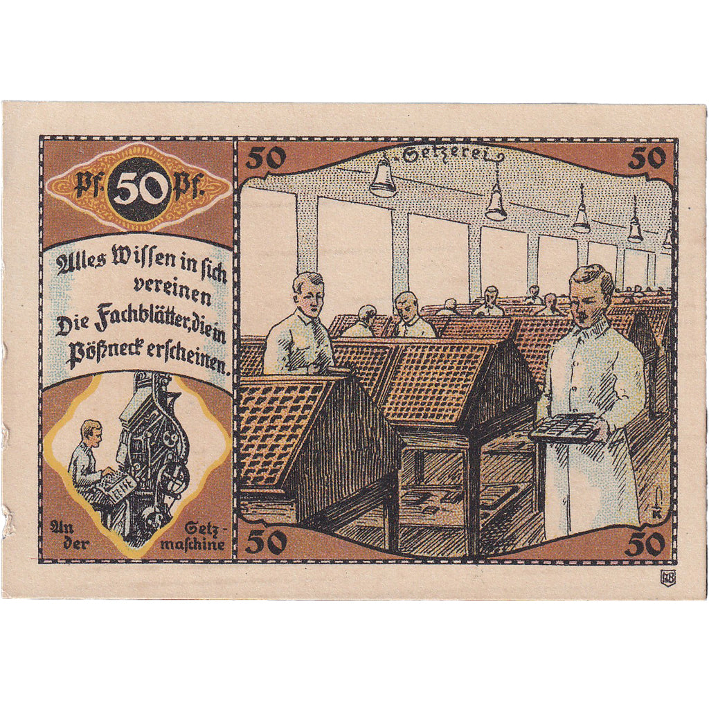 Banconote, Germania, Possneck, 50 Pfennig, laboratoire, 1921, SPL, Mehl:1066.6
