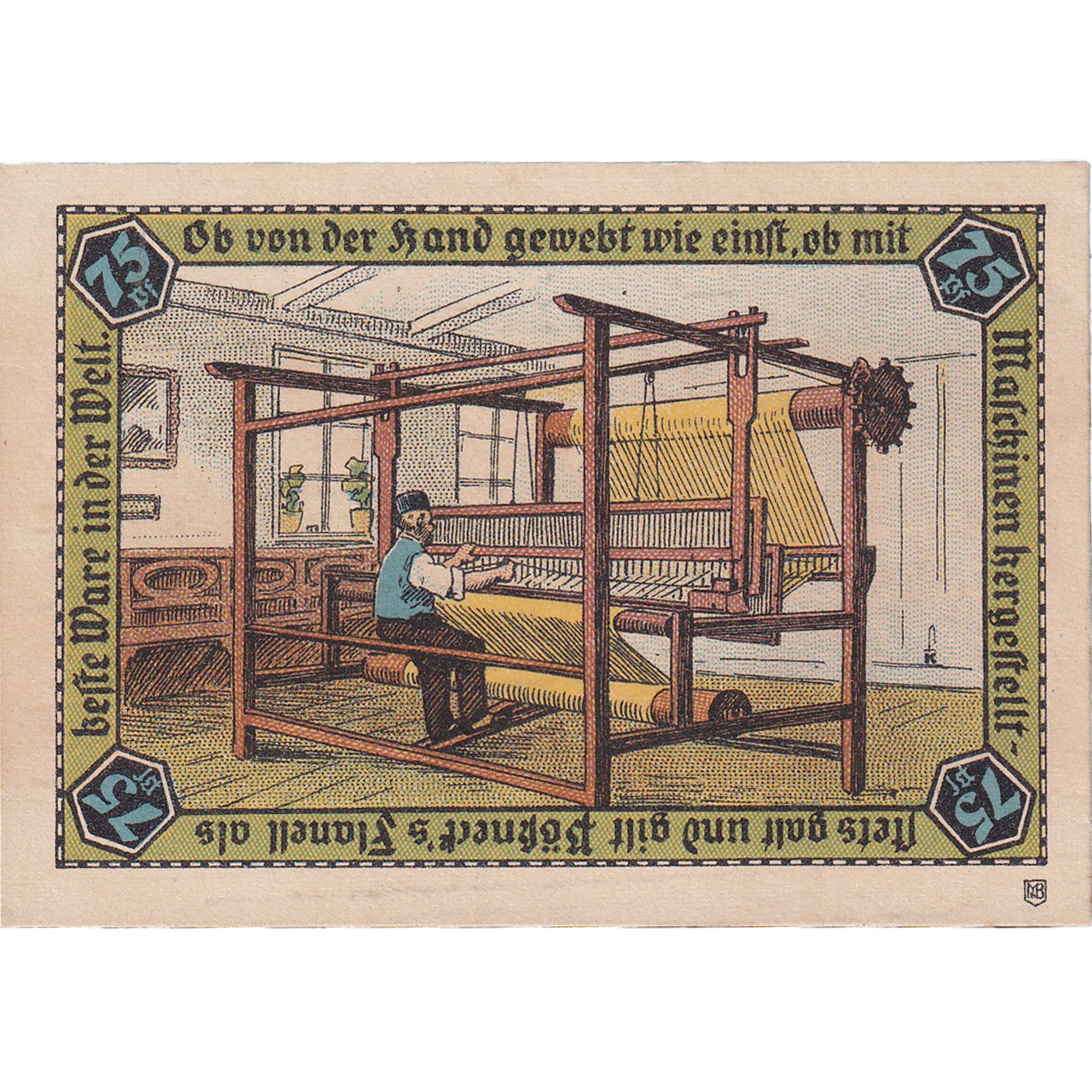 Banconote, Germania, Possneck, 75 Pfennig, filature, 1921, SPL, Mehl:1066.6