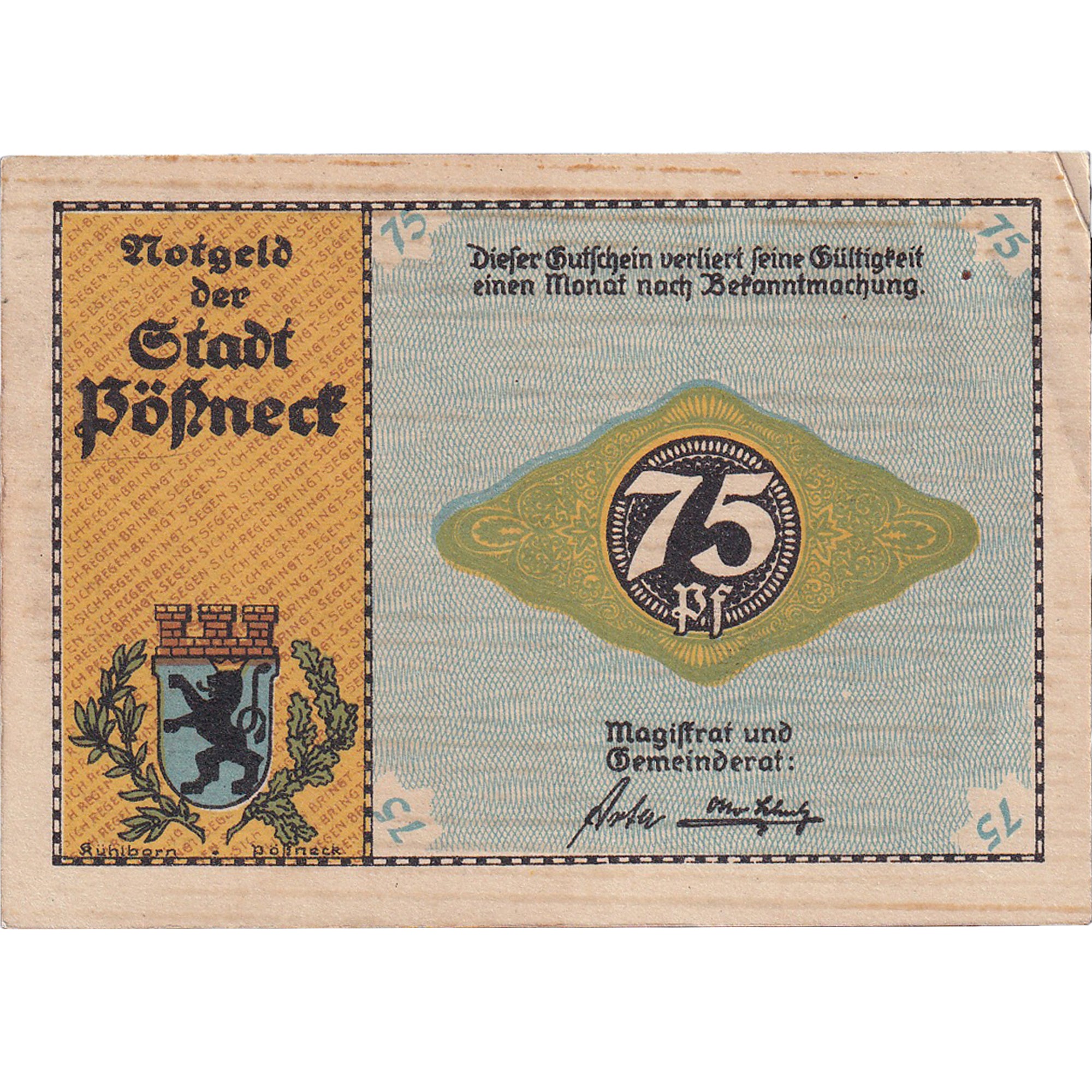 Banconote, Germania, Possneck, 75 Pfennig, Usine, 1921, SPL, Mehl:1066.6