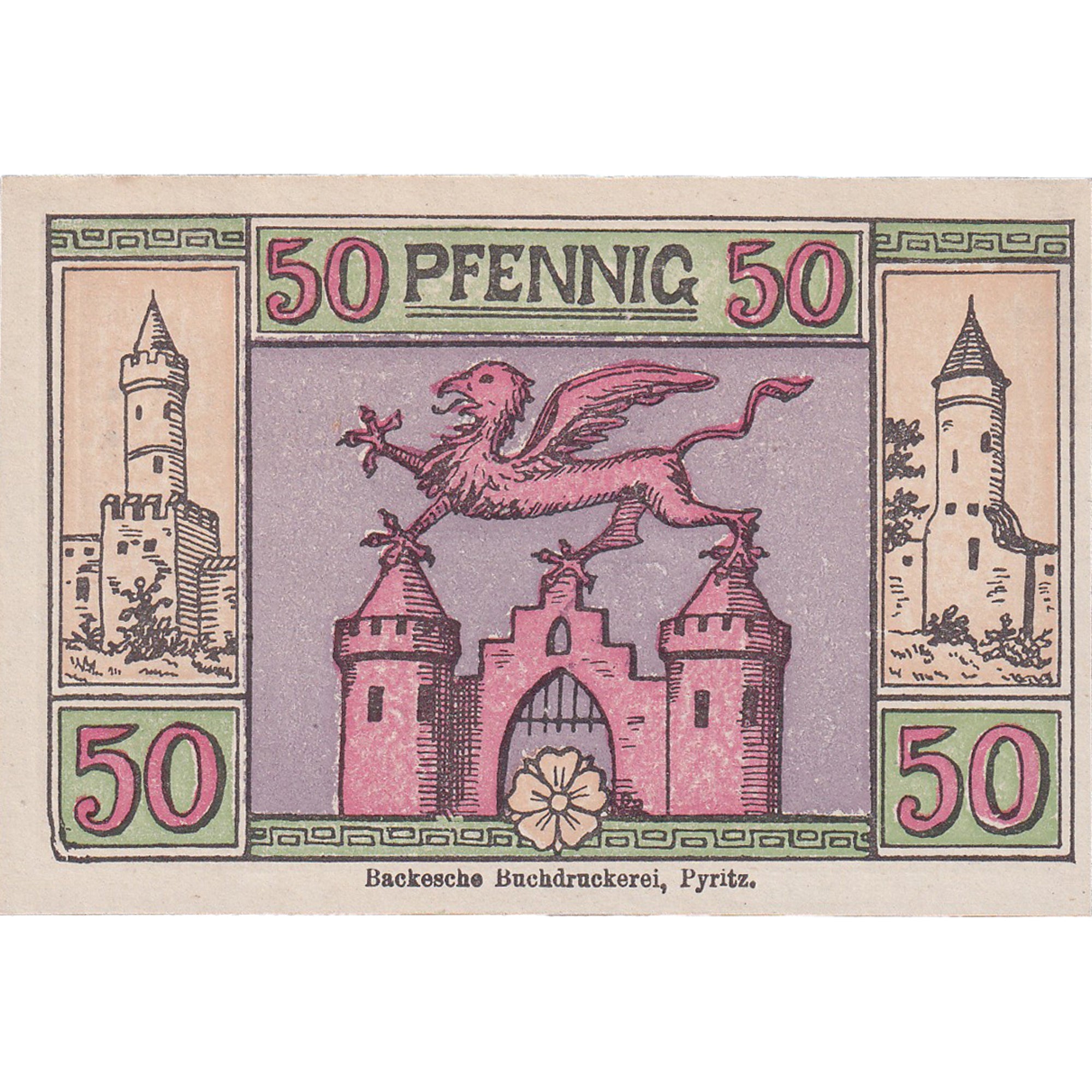 Banknot, Niemcy, Pyritz, 50 Pfennig, château 1921-11-01, UNC(63) Mehl:1083.2a