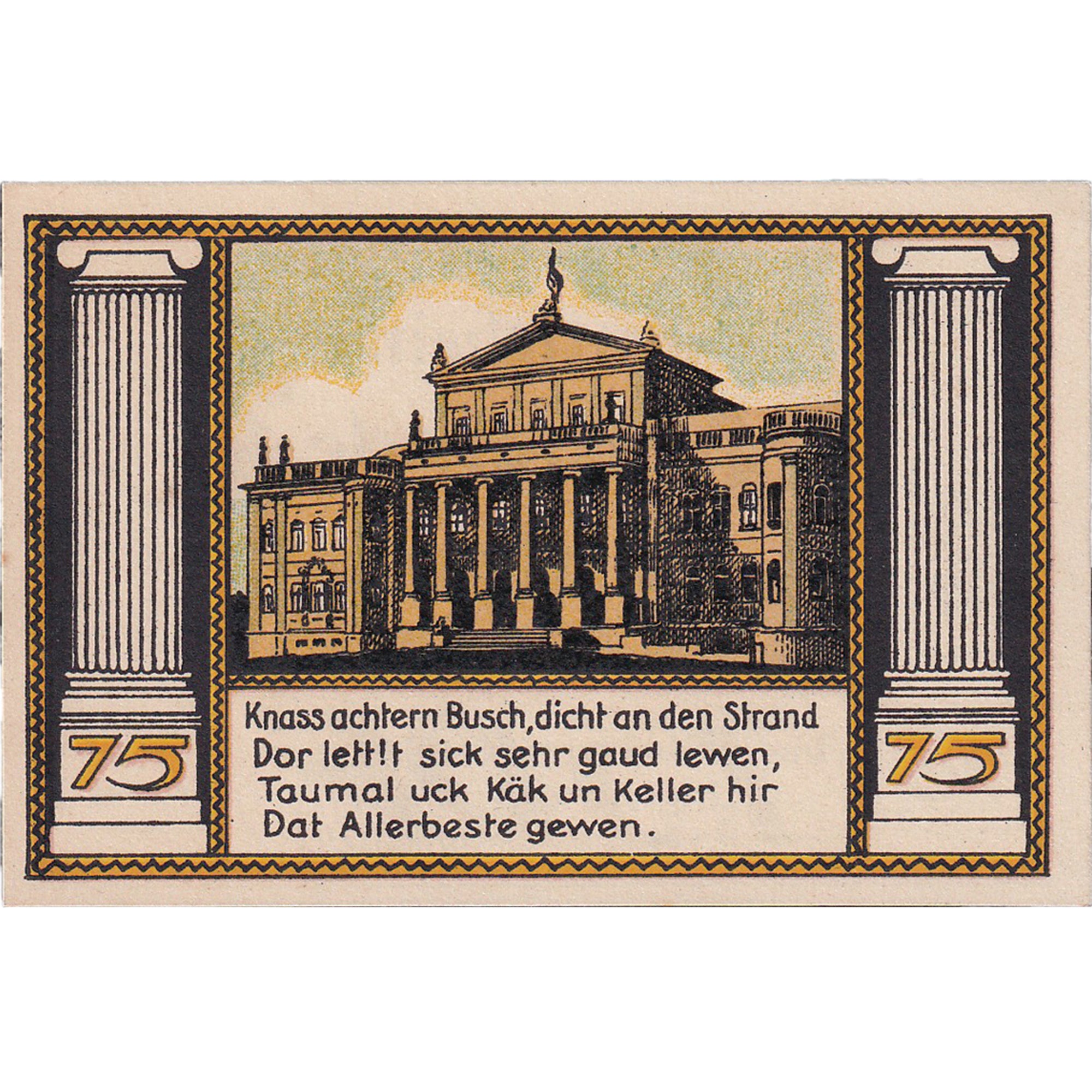 Geldschein, Deutschland, Putbus, 75 Pfennig, château 1922-03-15 UNZ- Mehl:1081.1