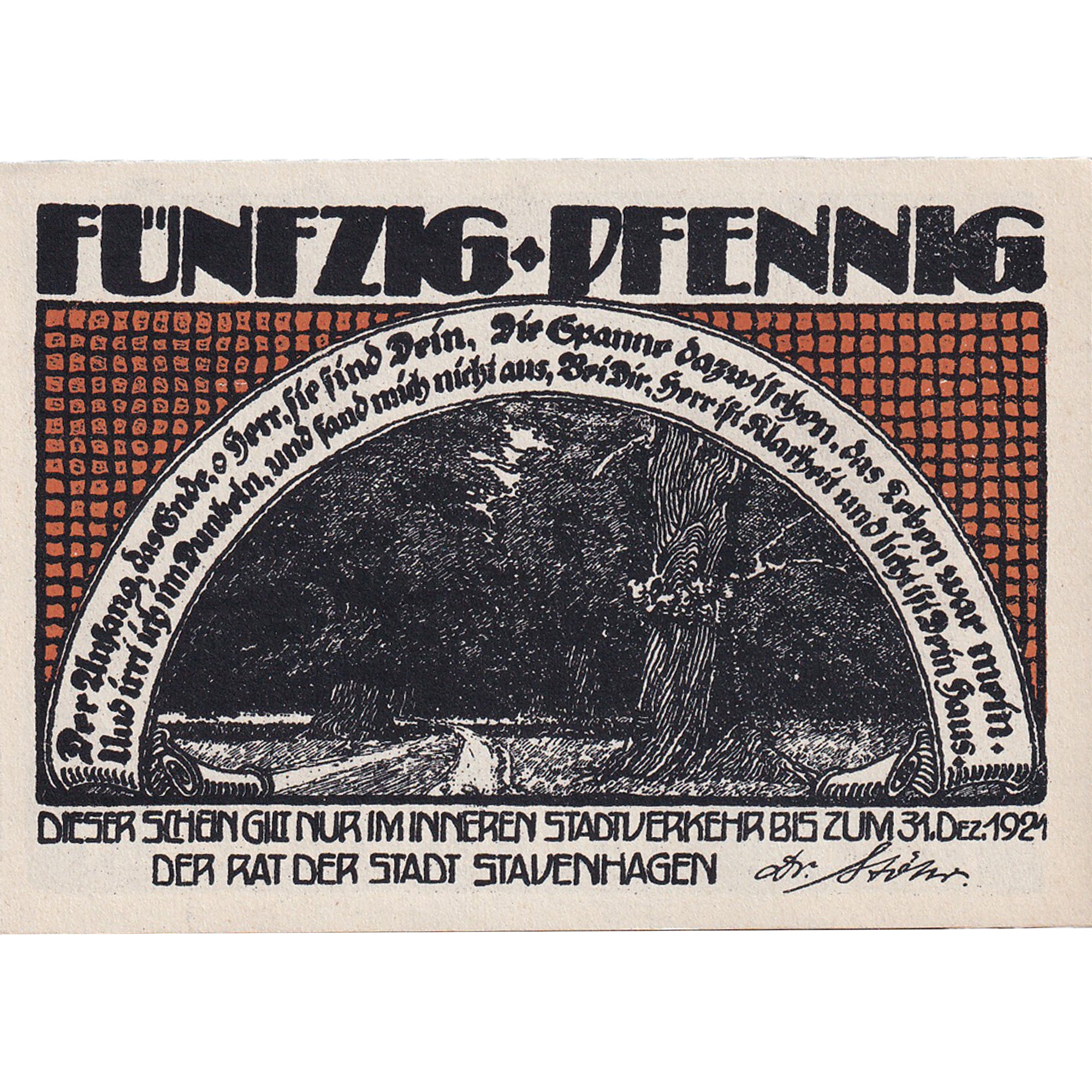 Banknot, Niemcy, Stavenhagen, 50 Pfennig, parc 1921-12-31, UNC(63) Mehl:1257.2