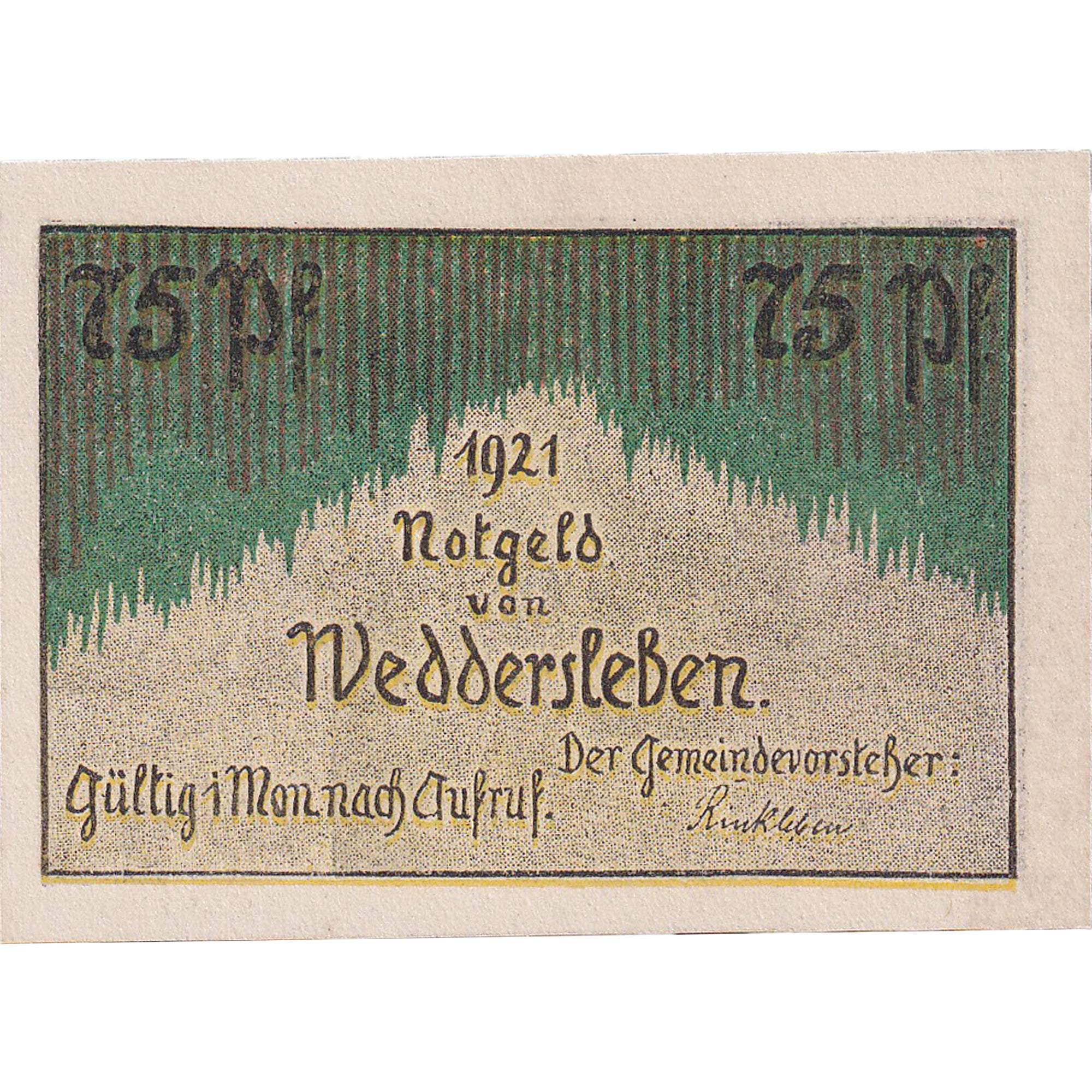 Geldschein, Deutschland, Weddersleben, 75 Pfennig, Eglise, 1921 UNZ- Mehl:1386.1