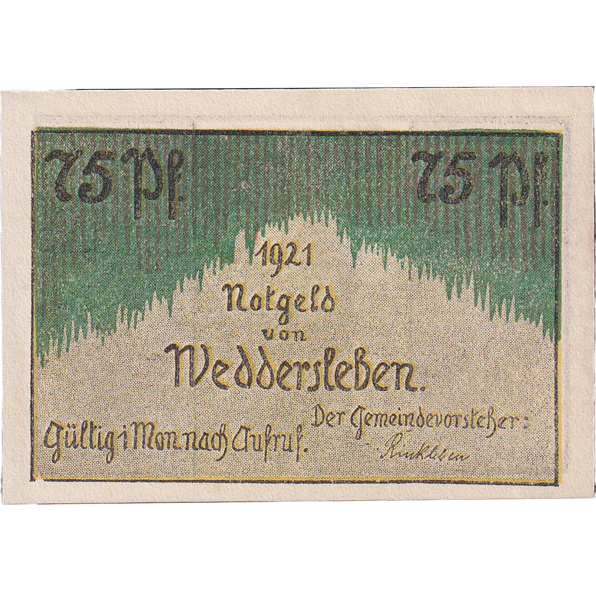 Banknot, Niemcy, Weddersleben, 75 Pfennig, tour, 1921, UNC(63), Mehl:1386.1