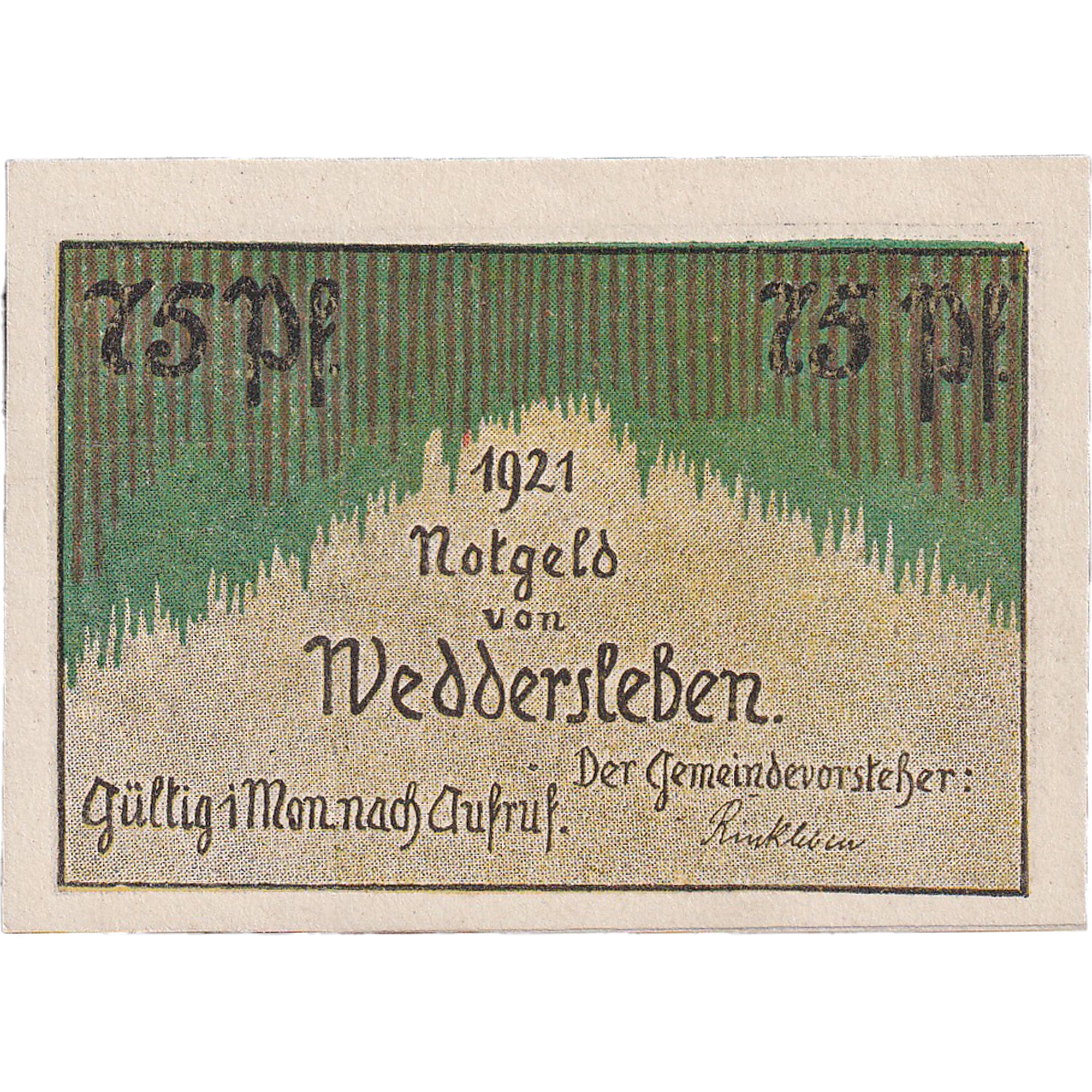 Billet, Allemagne, Weddersleben, 75 Pfennig, village, 1921, SPL, Mehl:1386.1
