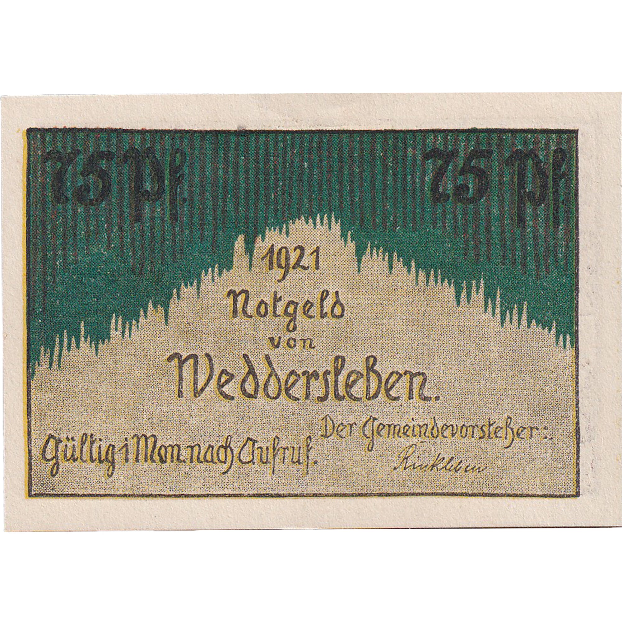 Banknot, Niemcy, Weddersleben, 75 Pfennig, Maison, 1921, UNC(63), Mehl:1386.1