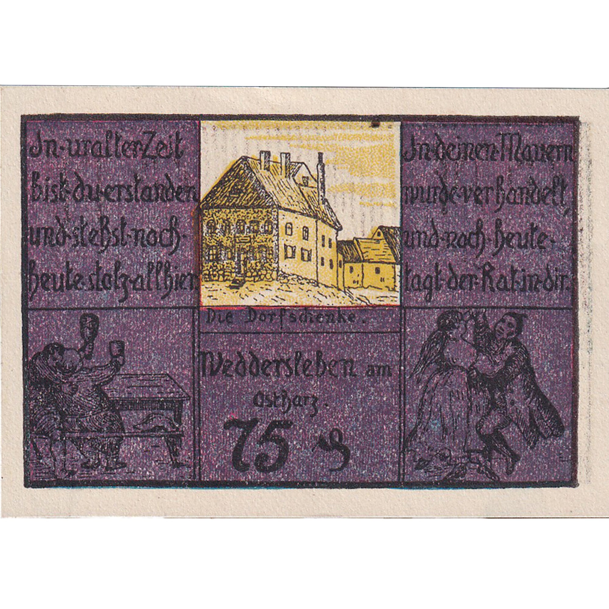 Banknot, Niemcy, Weddersleben, 75 Pfennig, Maison, 1921, UNC(63), Mehl:1386.1