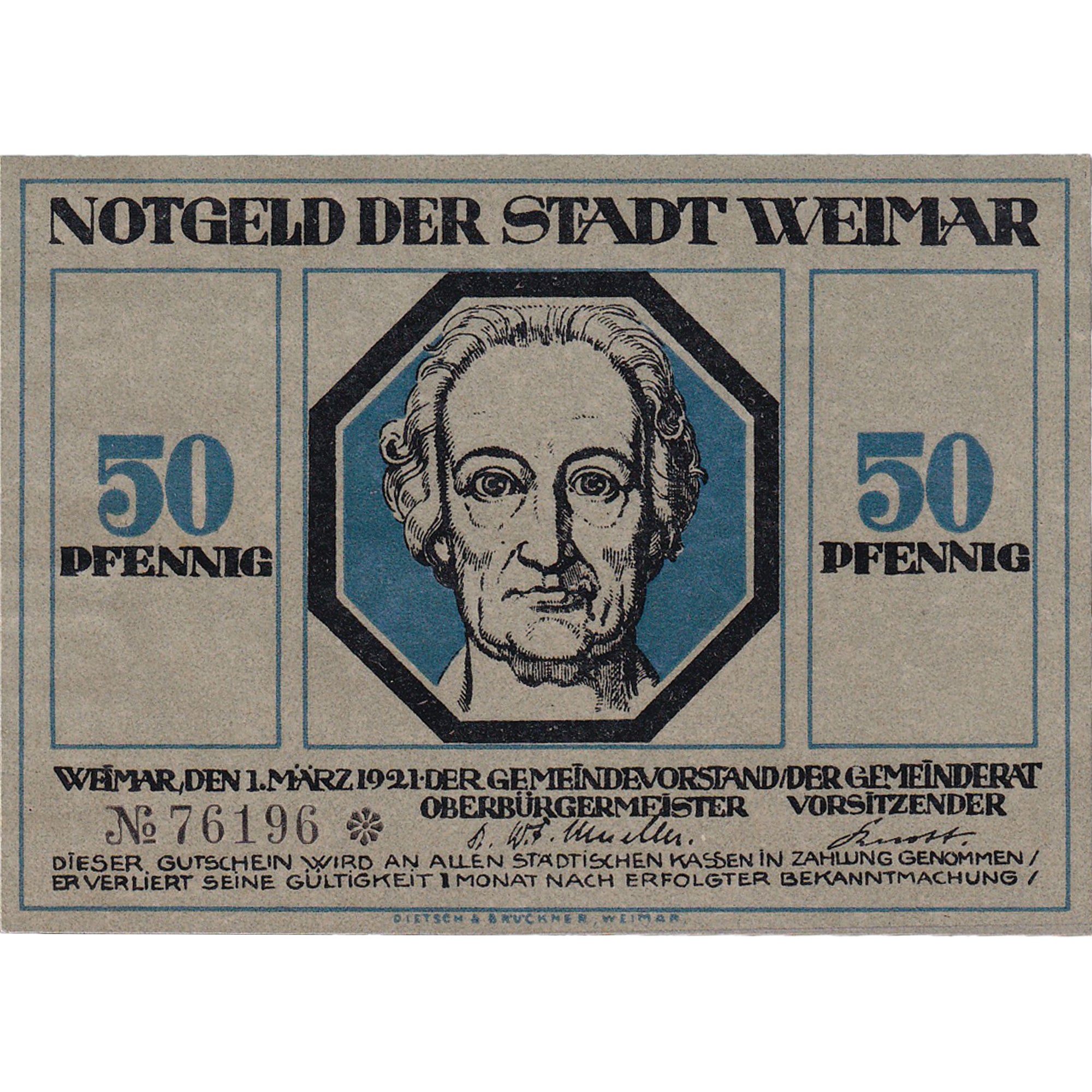 Geldschein, Deutschland, Weimar, 50 Pfennig, portrait 2, 1921 UNZ- Mehl:1398.4a