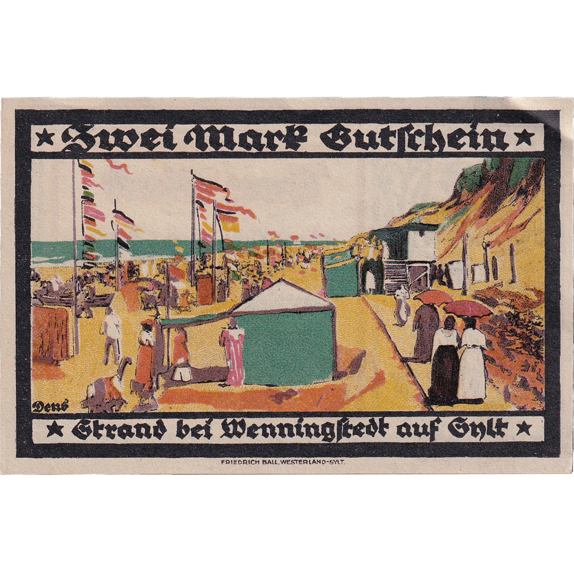 Billet, Allemagne, Wenningstedt, 2 Mark, plage, 1921  SPL Mehl:1405.1