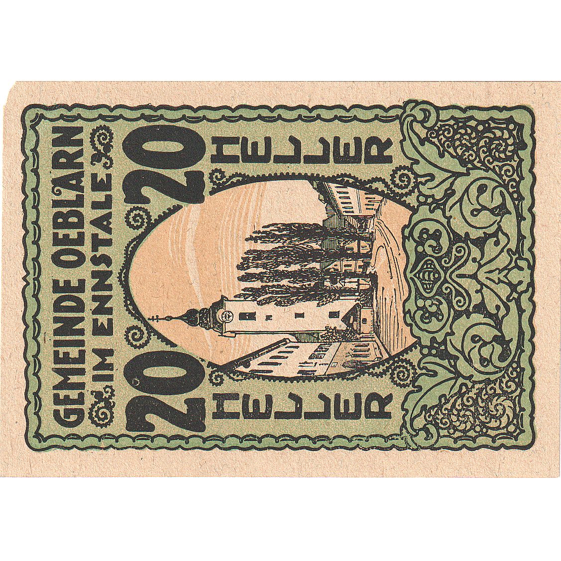 Banconote, Austria, Oeblarn, 20 Heller, Eglise 1920-10-30, SPL-, Mehl:FS 700Ib