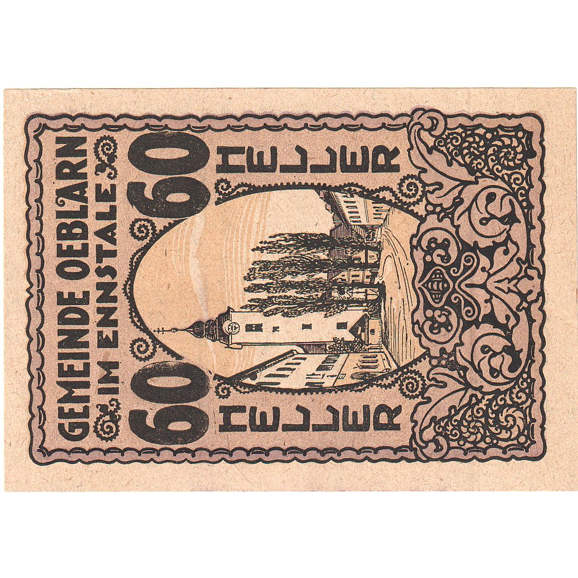 Banconote, Austria, Oeblarn, 60 Heller, Eglise 1920-10-30, SPL Mehl:FS 700Ib