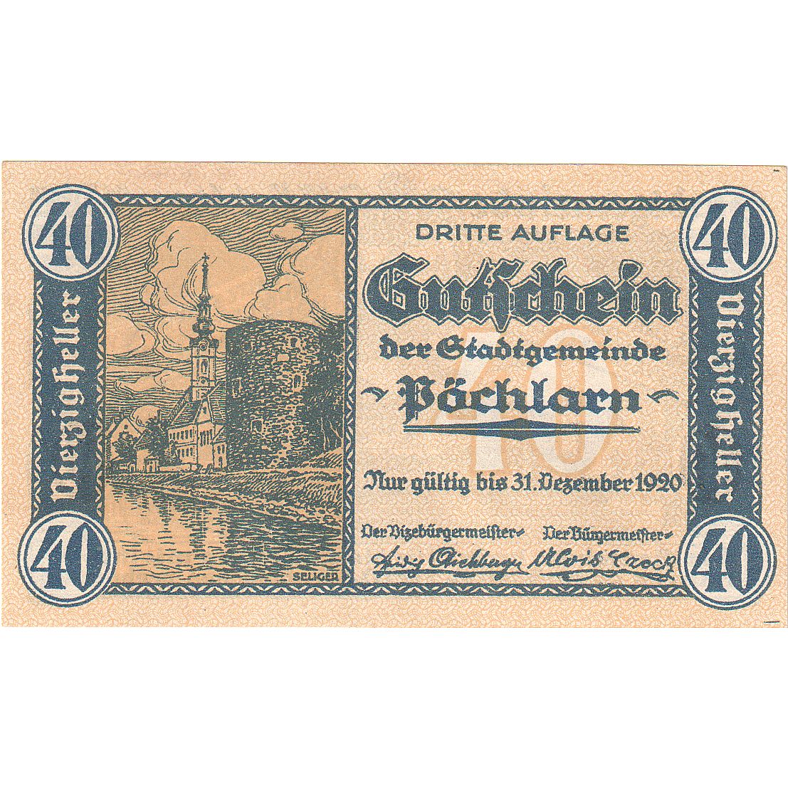 Biljet, Oostenrijk, Pochlarn, 40 Heller, château, 1920 SPL Mehl:FS 755III