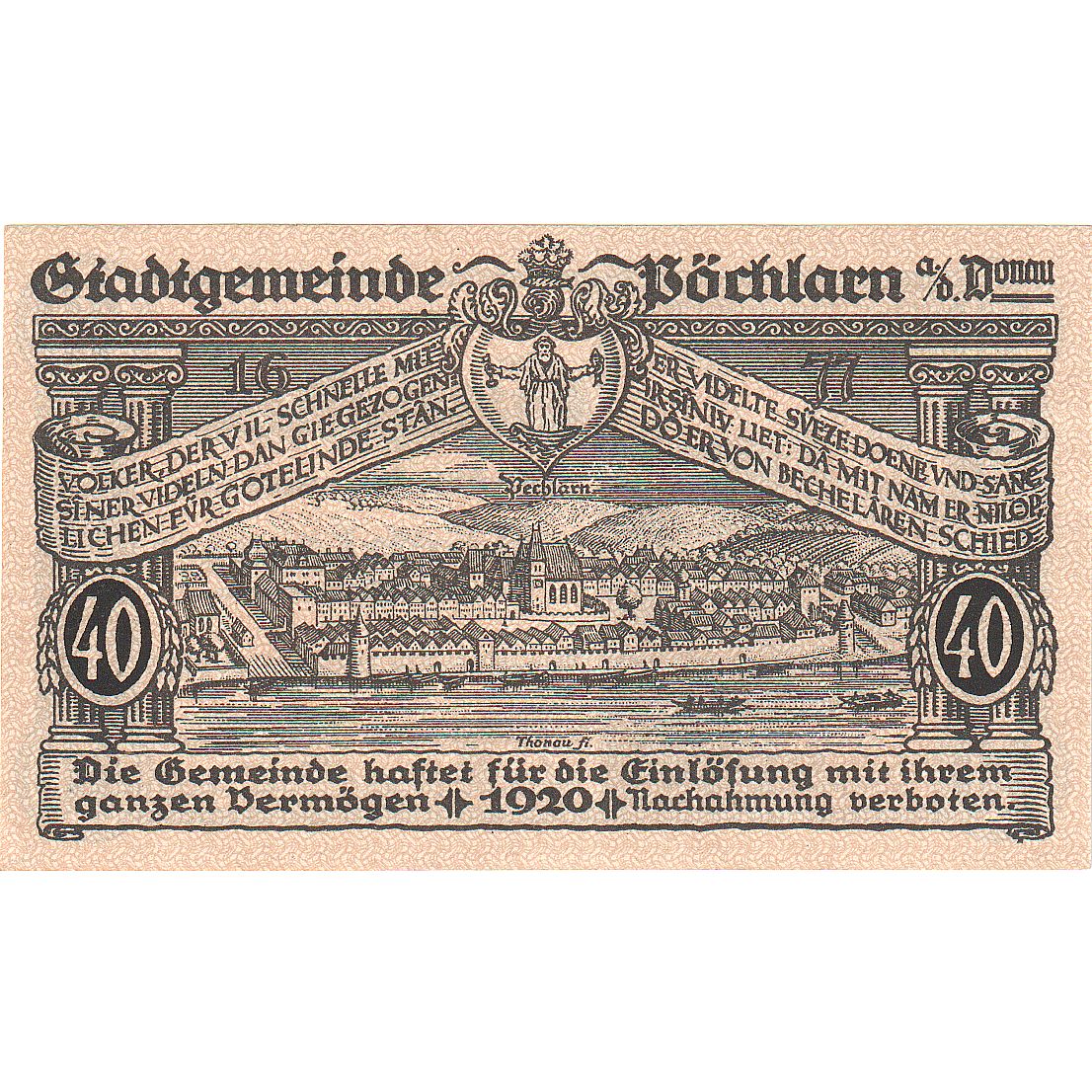 Biljet, Oostenrijk, Pochlarn, 40 Heller, château, 1920 SPL Mehl:FS 755III