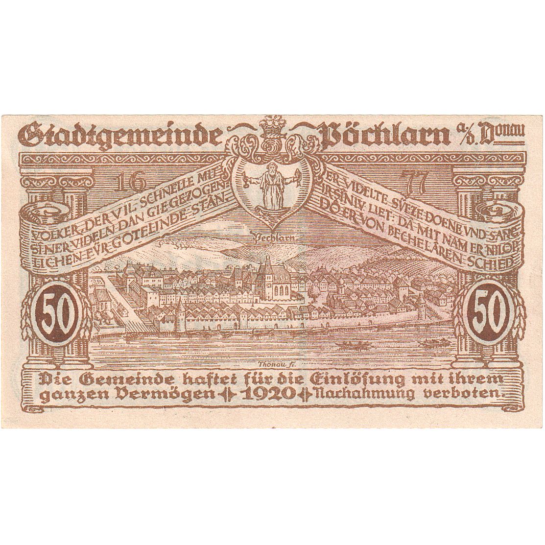Geldschein, Österreich, Pochlarn, 50 Heller, Eglise, 1920 UNZ- Mehl:FS 755III