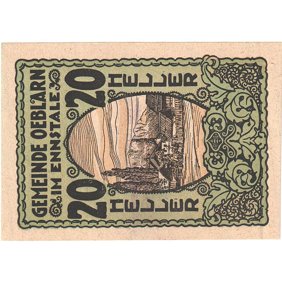 Geldschein, Österreich, Oeblarn, 20 Heller, paysage 1920 UNZ- Mehl:FS 700IIa