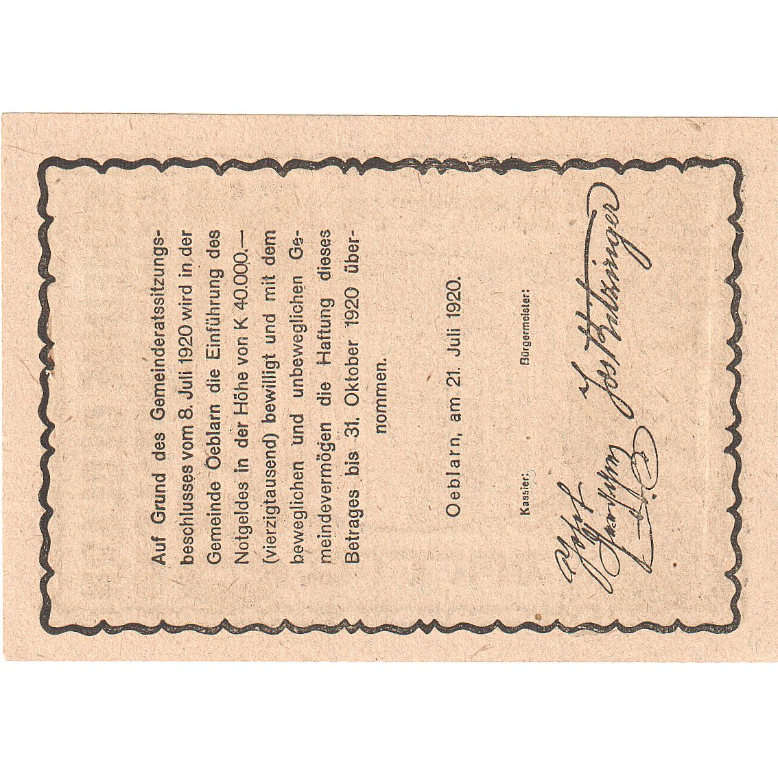 Geldschein, Österreich, Oeblarn, 30 Heller, village, 1920, UNZ- Mehl:FS 700IIa