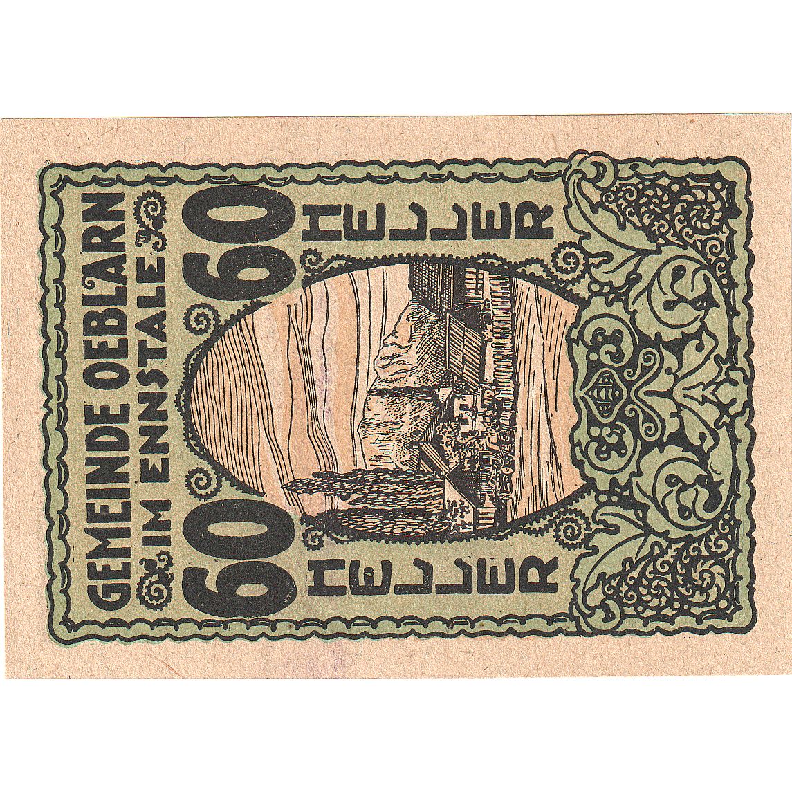 Biljet, Oostenrijk, Oeblarn, 60 Heller, ferme 1920-10-31, SPL Mehl:FS 700IIa