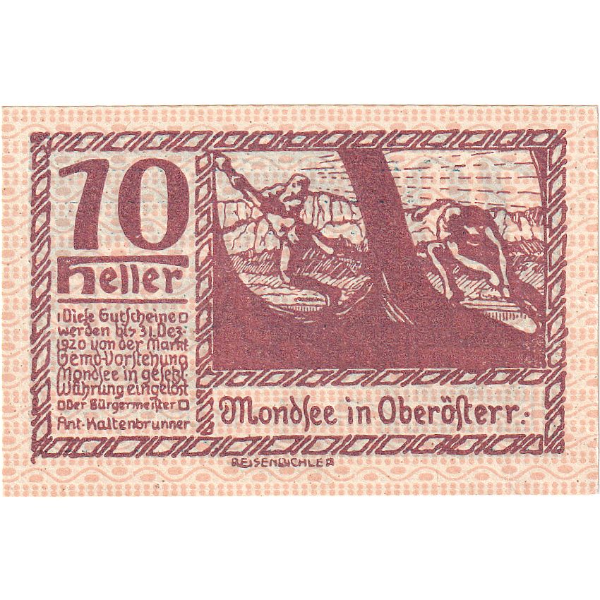 Biljet, Oostenrijk, Mondsee, 10 Heller, personnage 1920-12-31 SPL Mehl: FS 626a1