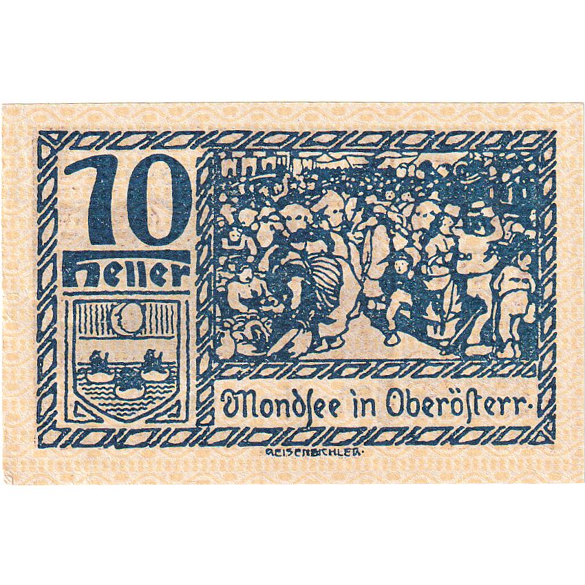 Biljet, Oostenrijk, Mondsee, 10 Heller, personnage 1920-12-31 SPL Mehl: FS 626a1