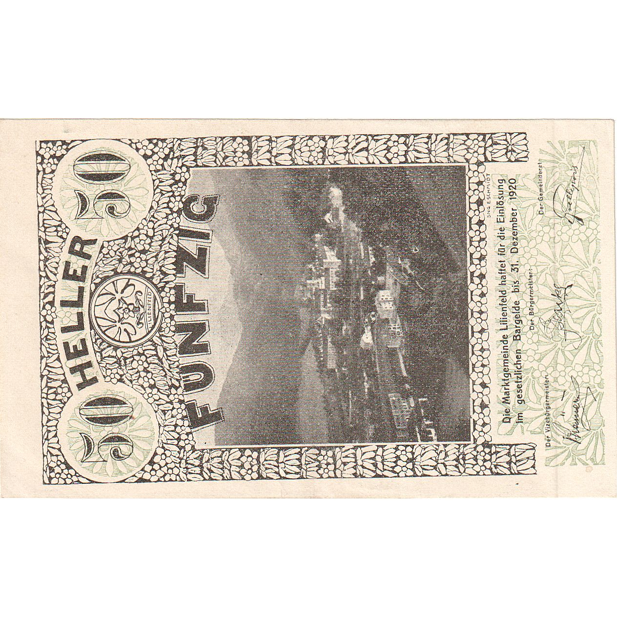 Billete, Austria, Lilienfeld, 50 Heller, paysage, 1920 SC, Mehl:FS 523IaB