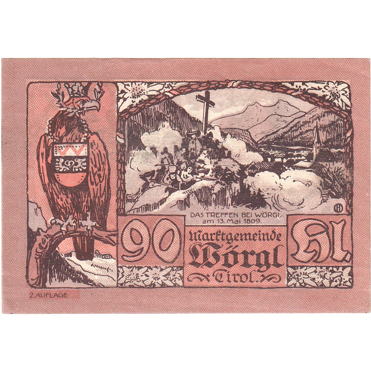 Biljet, Oostenrijk, Worgl, 90 Heller, arbre 1920-12-31, SPL, Mehl:FS 1252a