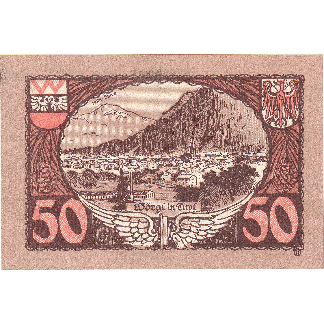 Biljet, Oostenrijk, Worgl, 50 Heller, paysage 1920-12-31, SPL Mehl:FS 1252a