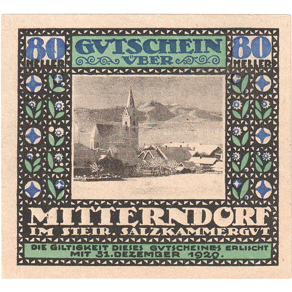 Banconote, Austria, Mitterndorf, 80 Heller, Eglise 1920-12-31 SPL Mehl:FS621IIa1