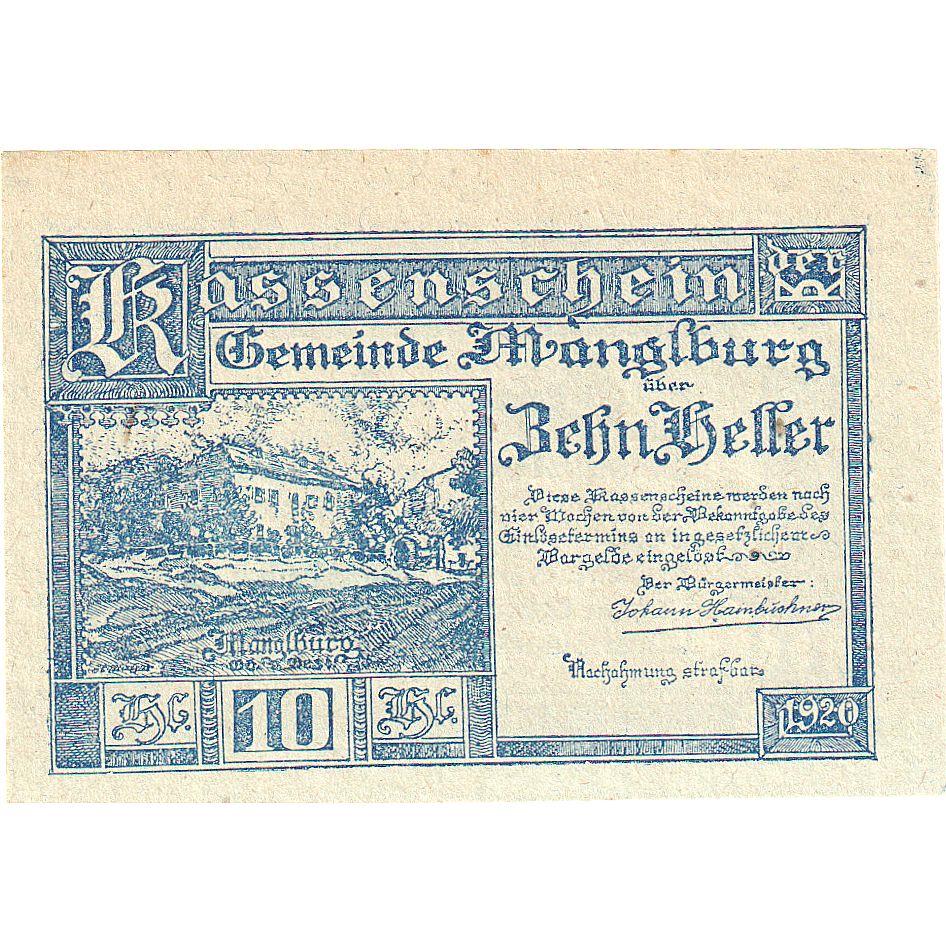 Billete, Austria, Manglburg, 10 Heller, ferme, 1920, SC, Mehl:FS 288