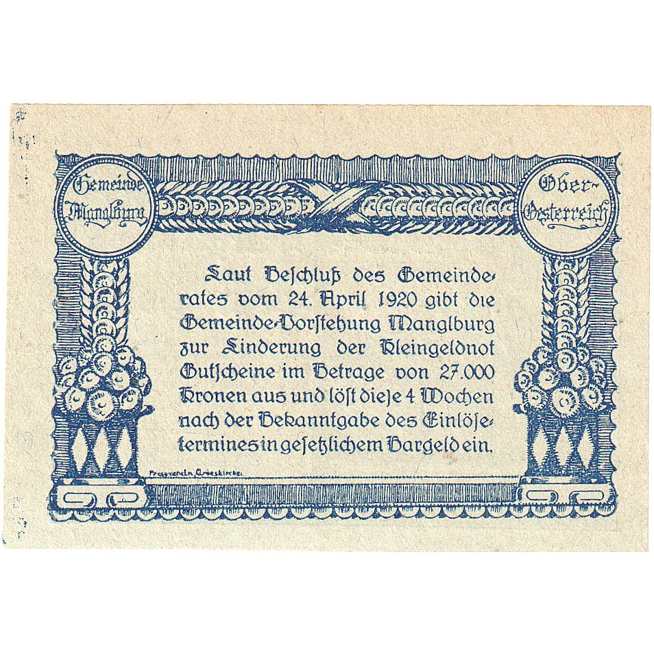 Billete, Austria, Manglburg, 10 Heller, ferme, 1920, SC, Mehl:FS 288
