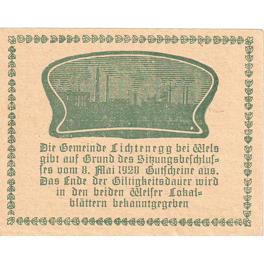 Biljet, Oostenrijk, Lichtenegg, 50 Heller, Usine 1920-05-08, SPL Mehl:FS 520