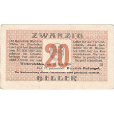 Banknote, Austria, Weitersfelden, 20 Heller village 1920 AU(55-58) Mehl:FS 1164a