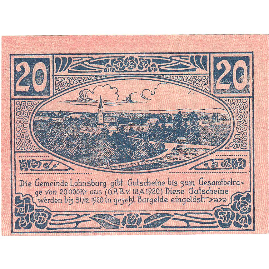 Geldschein, Österreich, Lohnsburg, 20 Heller, Eglise 1920 UNZ- Mehl:FS 561II