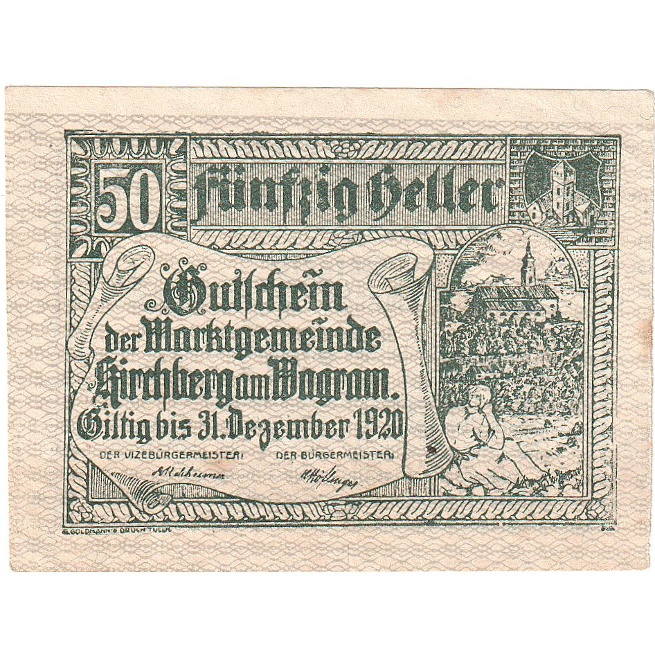 Biljet, Oostenrijk, Kirchberg, 50 Heller, village 1920-12-31, SPL Mehl:FS 439Ia