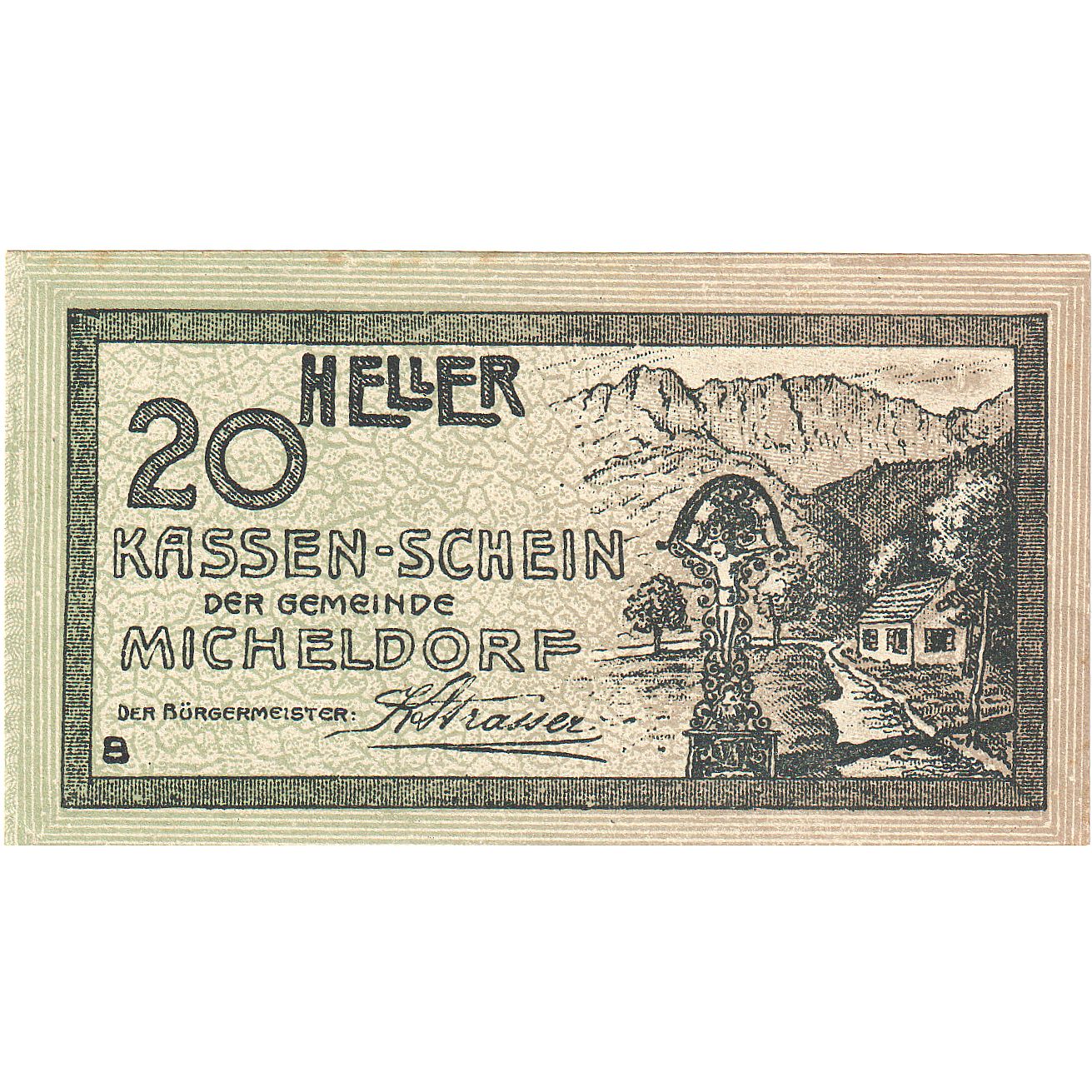Geldschein, Österreich, Micheldorf, 20 Heller, Monument, 1920 UNZ- Mehl:FS 612a