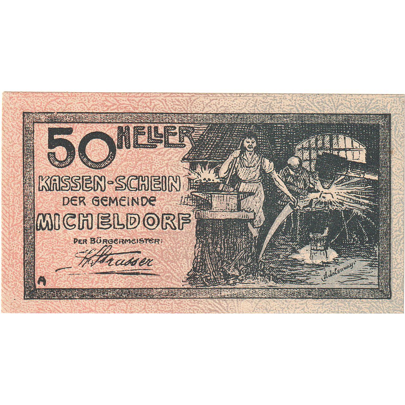 Billet, Autriche, Micheldorf, 50 Heller, forgeron, 1920-12-31, SPL Mehl:FS 612a