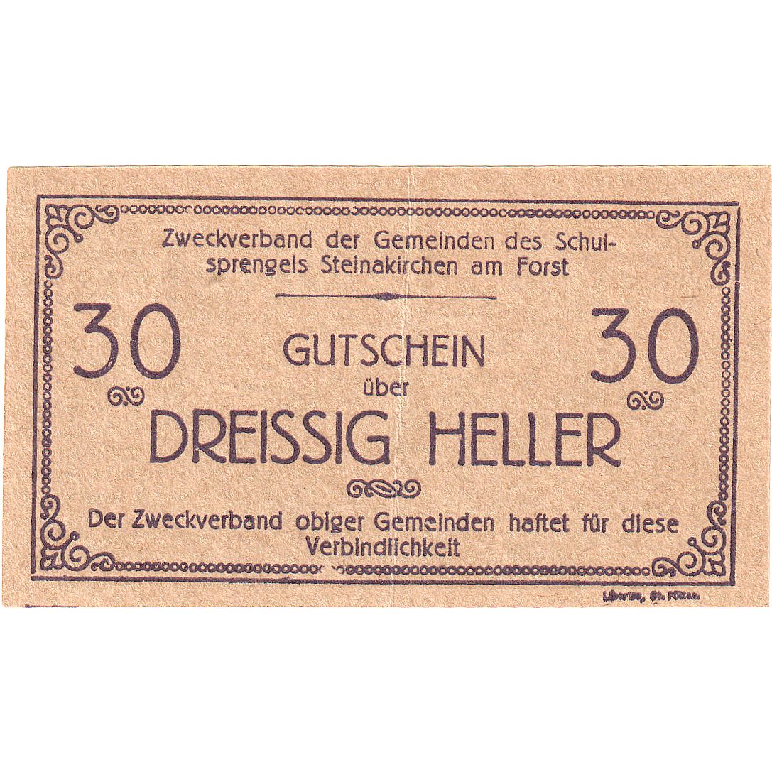 Billet, Autriche, Steinakirchen, 30 Heller, Eglise, 1920-10-30, SPL Mehl:FS 1022