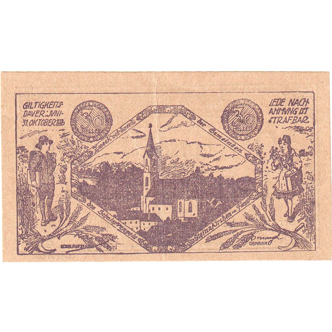 Billet, Autriche, Steinakirchen, 30 Heller, Eglise, 1920-10-30, SPL Mehl:FS 1022
