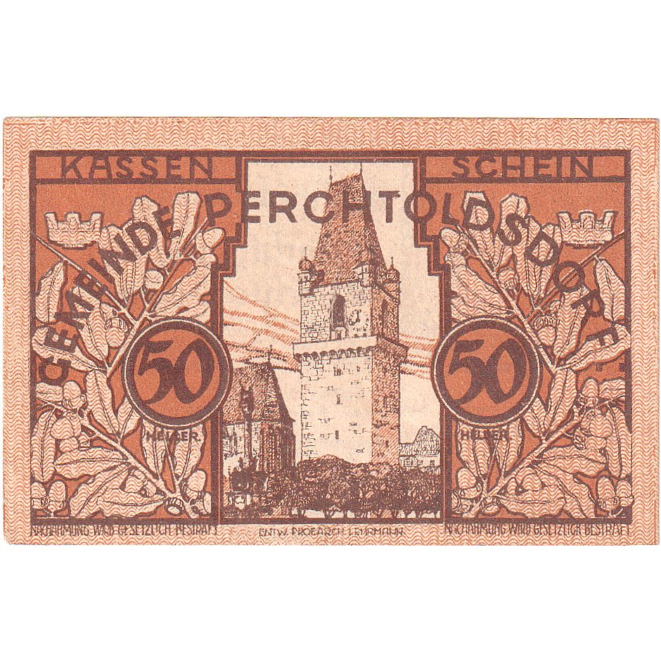 Banconote, Austria, Perchtoldsdorf, 50 Heller, tour, 1920 SPL Mehl:FS 728