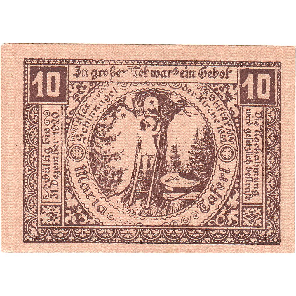 Banknote, Austria, Maria Taferl, 10 Heller, Eglise, 1920 UNC(63) Mehl:FS 588