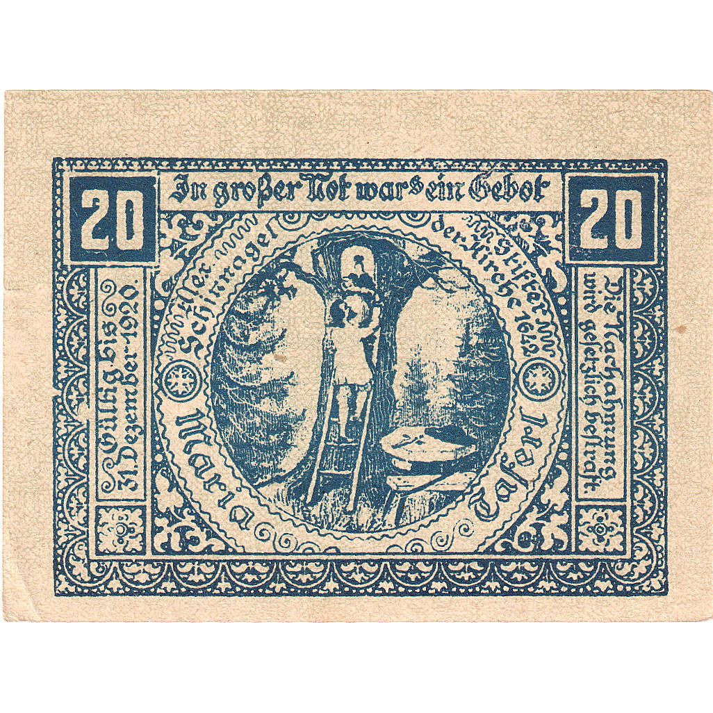 Billet, Autriche, Maria Taferl, 20 Heller, Eglise, 1920 SPL Mehl:FS 588