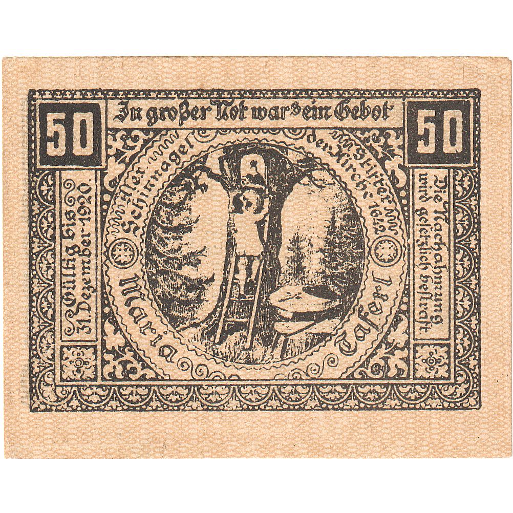 Banknote, Austria, Maria Taferl, 50 Heller, Eglise, 1920 UNC(63) Mehl:FS 588