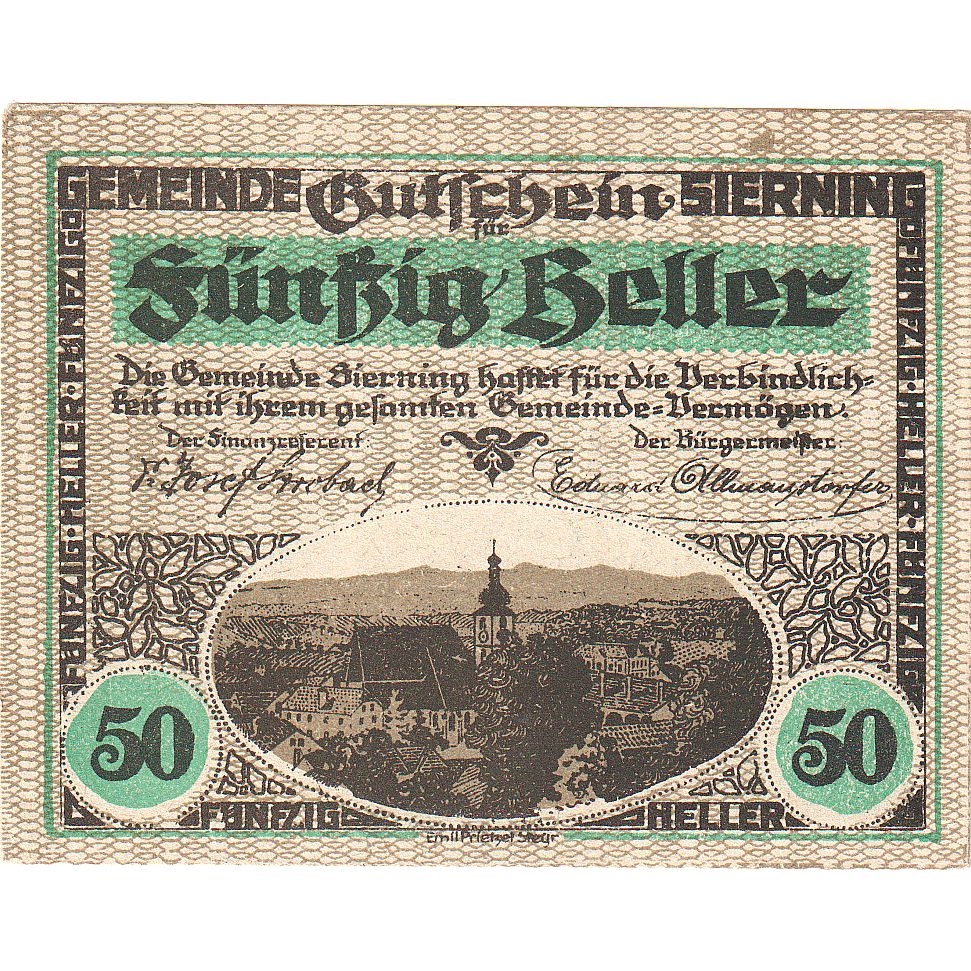 Billet, Autriche, Sierning, 50 Heller, village 1921-07-01, SPL Mehl:FS 995a