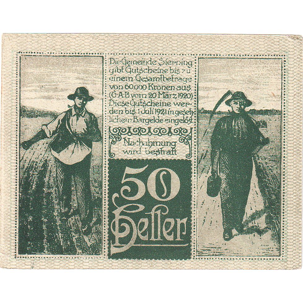 Billet, Autriche, Sierning, 50 Heller, village 1921-07-01, SPL Mehl:FS 995a