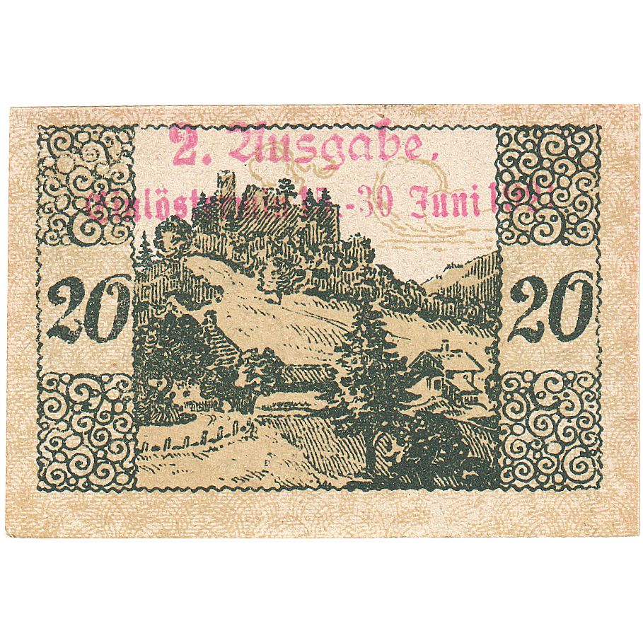 Banknote, Austria, Windegg, 20 Heller, paysage, 1921 UNC(63) Mehl:FS 1241Ia