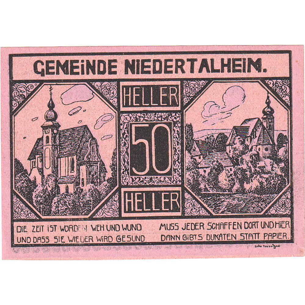 Banconote, Austria, Niedertalheim, 50 Heller, Eglise, 1920 SPL Mehl:FS 672d