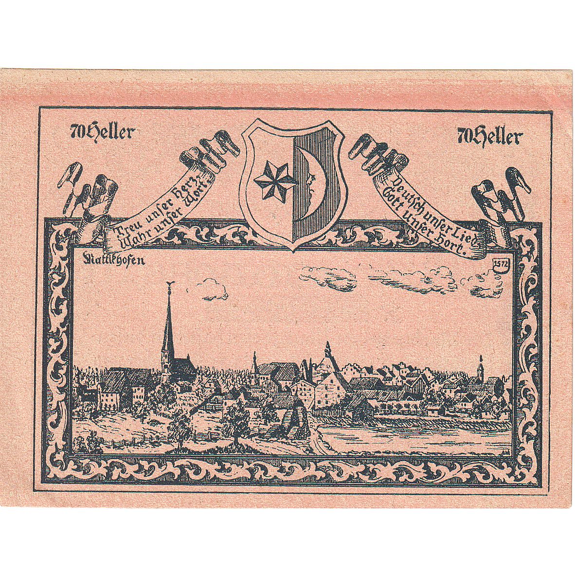 Banconote, Austria, Mattighofen, 70 Heller, Blason, 1920 SPL Mehl:FS 594b